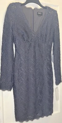 Adrianna Papell Evening Size 8 Gray Overlay Lace Long Sleeve V-Neck Dress NWT - Image 1 of 4
