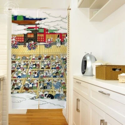 JAPANESE Noren Door Curtain Room Decor Hanging Tapestry Rabbit Big Party Pattern - Image 1 of 4