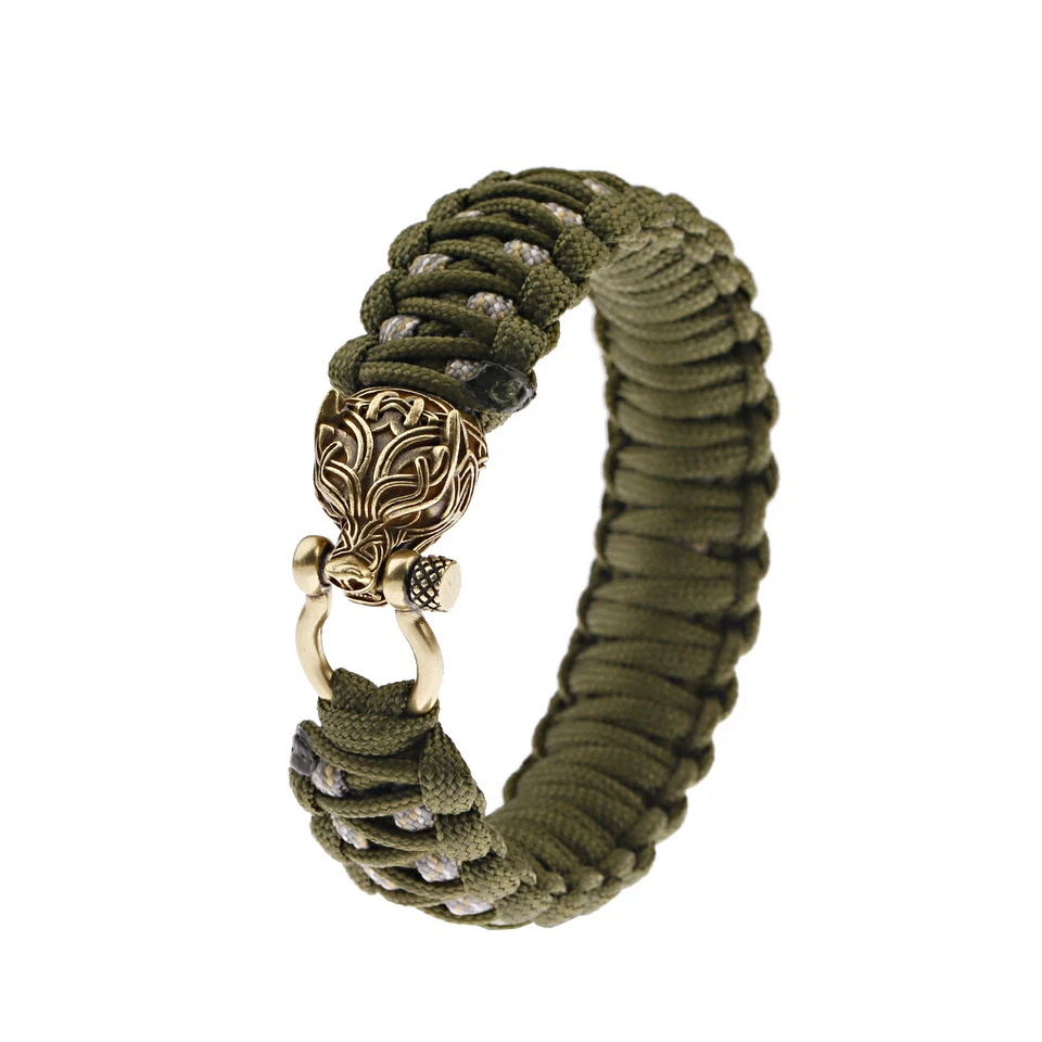 Pulseira masculina antiga viking paracord caveira punk ao ar livre nórdica - Imagem 1 de 4