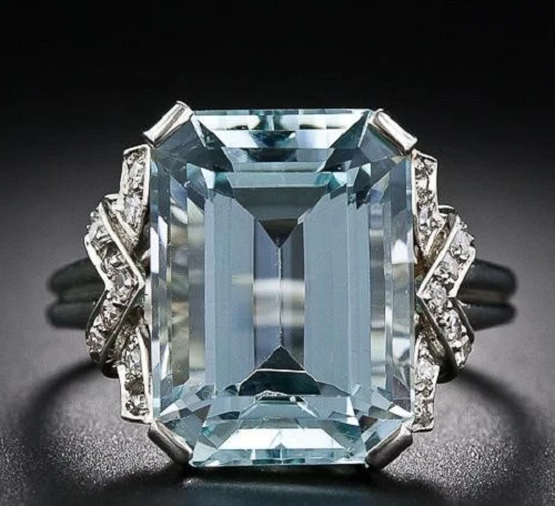  Art Deco 8.00CT Emerald Cut Aquamarine 935 Argentium Silver women's Ring. - Image 1 of 4