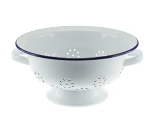 COLANDER 24cm FALCON HOUSEWARES ENAMEL COLANDER 24cm CLASSIC WHITE WITH BLUE RIM - Picture 1 of 4