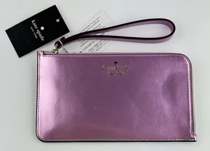 Kate Spade Lucy Quartz Pink Patent Medium L-Zip Wristlet Wallet - Picture 1 of 11