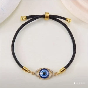 EVIL EYE Rhinestone Vintage Charm Bracelet - Adjustable Festival - Picture 1 of 4