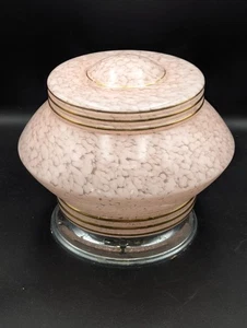 Vintage Art Deco 1930-40s Pink Mottled & Gold Banded Ceiling Shade - Picture 1 of 6