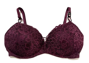 Victoria's Secret Bra Size 38C Padded Wireless Plum Floral Lace - Picture 1 of 4