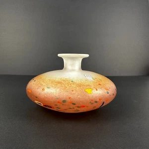 Mdina Art Glass Mid Century Modern Malta 1998 Pink Squat Vase With Millefiore Si - Picture 1 of 8
