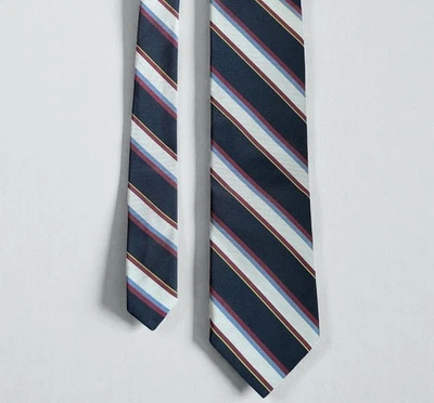 Винтажный шелковый галстук Neiman Marcus с тремя нитями английская саржа полоса сигара коричневый серебристый - Изображение 1 из 4