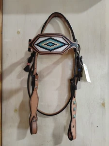 Nuevo con etiquetas Brida para cejas con cuentas, piedras de color turquesa y borlas de pelo de caballo - Imagen 1 de 7