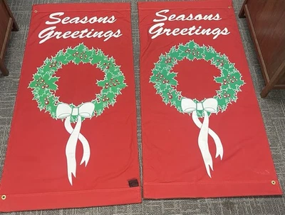 Seasons Greetings Large Red Flag Banner Wreath Christmas 30” X 60” - 2 Pack - Image 1 of 4