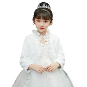 Girls Kids Faux Fur Shawl Warm Shrug Jacket Bolero Coat Cape Party Dress Wrap - Picture 1 of 10