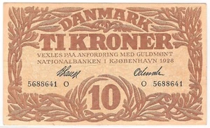 DENMARK 10 KRONER 1928 P:21z Very Fine - Picture 1 of 2