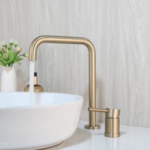 Deck Mount Brushed Gold Bathroom Basin Sink Mixer Faucet Single Handle Brass Tap - Bild 1 von 12
