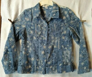 Bamboo Traders Damen M Blau Halbtransparent Ausbrenner Stoff Knopfleiste LS Neu - Bild 1 von 7