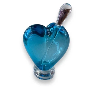 NOSLO Signed Lewis Olson Art Teal Blue Heart Perfume Glass Dabber 2005 - Picture 1 of 3