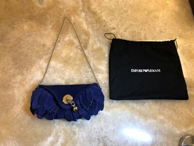 Emporio Armani blue suede clutch,  occasion shoulder  bag, used once, RRP £ 420 - Image 1 of 4
