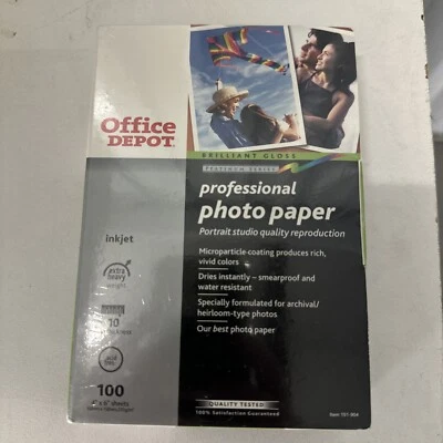Brilliant Gloss Printer Photo Paper Office Depot 4X6" 100 Sheets New in Box - Image 1 of 3