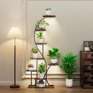Multi Tier Flower Rack Plant Stand Iron+Wood Shelves Bonsai Display Shelf Indoor - Picture 1 of 11