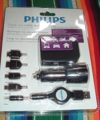 CARREGADOR MULTIFUNCIONAL PHILIPS USB DISPOSITIVO MÓVEL MULTIMARCA CARRO E CASA - Imagem 1 de 2