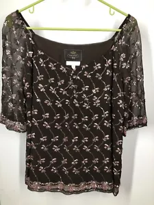 Pailletten Top transparente Seide Damen Medium Tocca festes Futter braun - Bild 1 von 12