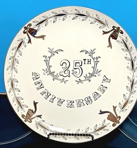 Vtge MCM Lefton China 25th Silver Weddng Anniv 10" Handpainted Plate Japan - Picture 1 of 11