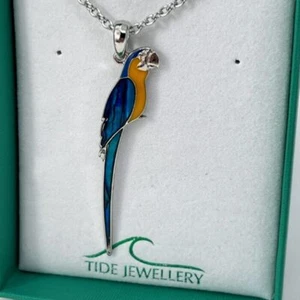 Macaw Parrot 50mm Paua Shell Necklace Pendant Abalone Tide Jewellery Gift Box - Picture 1 of 5