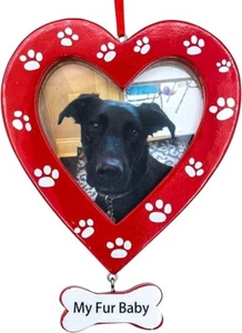 Dog Picture Frame Paw Print Heart Christmas Tree Ornament Bone Fur Baby - Picture 1 of 7
