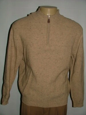 MENS JOS A BANK 1/2 ZIP SWEATER SIZE L LAMBSWOOL NYLON TAN SOLID  #120 - Image 1 of 4