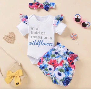 Girls White Text Print Bodysuit and Shorts Set with Headband - Picture 1 of 1