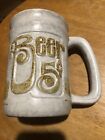 Pottery Craft Beer 5 cents Mug USA Vintage 70s Stoneware Large Handle