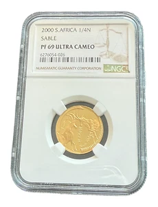 South Africa 2000 Gold 1/4 oz 1/4 Natura NGC PF69UC Sable - Picture 1 of 2