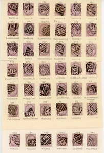 IRELAND POSTMARKS on QV PENNY LILACS NUMERALS 42 stamps NUMBERS 186 to 483 - Picture 1 of 1