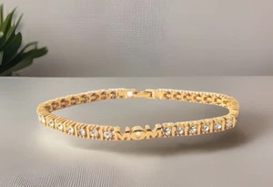 Vintage Mom Gold Plated Rhinestone Tennis Bracelet 8inch + FREE GIFT - Picture 1 of 14