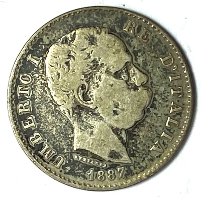 1887 M Italy One Lire 1L Silver Coin KM# 24.2 - Image 1 of 2