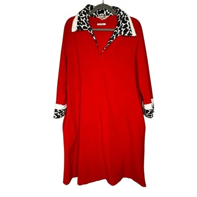 Vestido de lana rojo vintage Vanity Fair bata estampado de leopardo cuello y puños talla 18 Foto 1 de 4