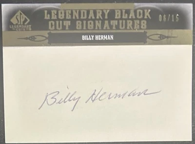 2011 SP Legendary Cuts Billy Herman Auto Black Cut Signature /15 MLB HOFer Cubs - Image 1 of 2