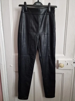 Next 6 r Faux leather trousers Gold zip on the sideElasticated Goth Punk Alt - Image 1 of 4