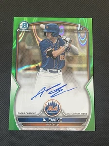 AJ Ewing 2023 Bowman Draft Cromo 1° Bowman Verde Lava Rifrattore Auto #/99 Mets - Foto 1 di 3