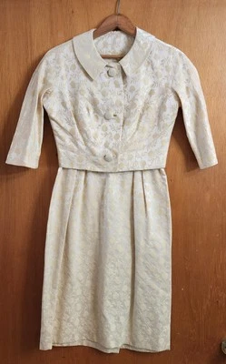 Vestido rosa amarillo original vintage años 50 Leslie Fay con chaqueta Foto 1 de 4