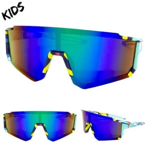 Kids Boys Girls Sports Baseball Cycling Retro Wrap Shield SUN GLASSES Ages 6-12 - Picture 1 of 6