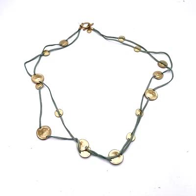 Jones NY Нью-Йорк двойной кожаный ожерелье золотистый переключатель застежки надпись - Изображение 1 из 4