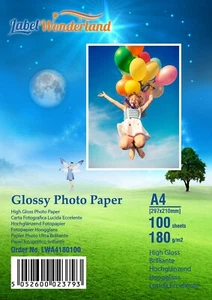 100 sheets180gsm A3/A4/A5/6x4/13x18 HighGloss Photo Paper For Inkjet Printer LW - Picture 1 of 6