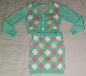 girls preppy matching set knit cropped cardigan & mini skirt, size 7 years Shein - Picture 1 of 11