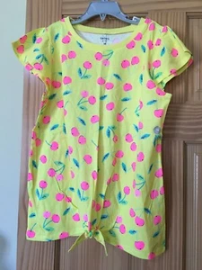 NWT Oshkosh Cherry Tee Shirt Top Girls Short Sleeve Neon Yellow Pink many sizes - Picture 1 of 1