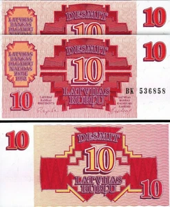 Latvia 10 Rublu 1992, UNC, 2 Pcs PAIR, Consecutive, P-38 - Picture 1 of 4