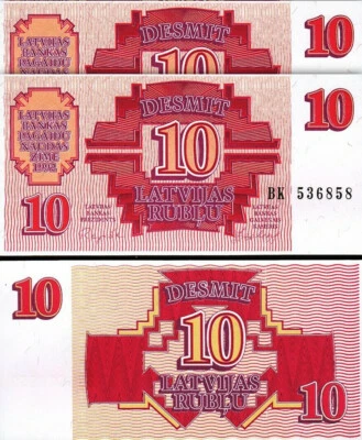 Latvia 10 Rublu 1992, UNC, 2 Pcs PAIR, Consecutive, P-38 - Image 1 of 4