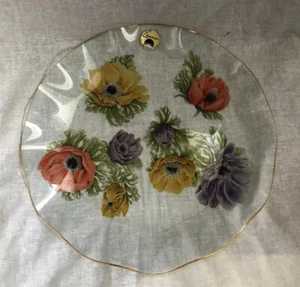 CHANCE PILKINGTON GLAS SERVIERPLATTE ANEMONE MOHN ENGLAND UM 1960 VINTAGE - Bild 1 von 5
