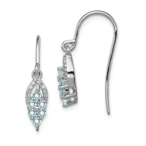 Sterling Silver Diamond & Aquamarine Shepherd Hook Drop & Dangle Earrings 1.76gm - Picture 1 of 4