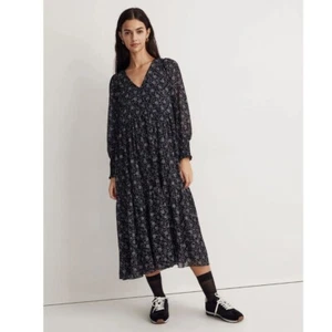 Madewell Enchanted Floral Georgette Midi Dress Size XS Tiered V-Neck - Picture 1 of 11