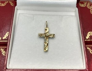 ๐ RARE 10k Yellow Gold Nugget Cross Religious Charm Vintage Unisex Kids Pendant - Picture 1 of 10