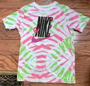 The Nike Tee - White, Pink & Green Tie Dye - Swoosh Peace Logo - Youth XL - Picture 1 of 5